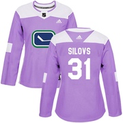 Arturs Silovs Vancouver Canucks Adidas Women's Authentic Fights Cancer Practice Jersey - Purple