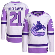 Nils Hoglander Vancouver Canucks Adidas Youth Authentic Hockey Fights Cancer Primegreen Jersey - White/Purple
