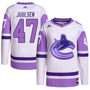 Noah Juulsen Vancouver Canucks Adidas Youth Authentic Hockey Fights Cancer Primegreen Jersey - White/Purple