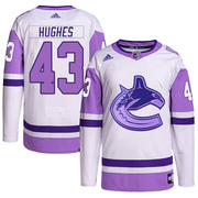 Quinn Hughes Vancouver Canucks Adidas Youth Authentic Hockey Fights Cancer Primegreen Jersey - White/Purple
