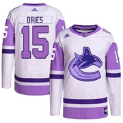 Sheldon Dries Vancouver Canucks Adidas Youth Authentic Hockey Fights Cancer Primegreen Jersey - White/Purple