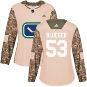 Teddy Blueger Vancouver Canucks Adidas Women's Authentic Camo Veterans Day Practice Jersey - Blue