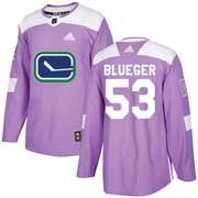 Teddy Blueger Vancouver Canucks Adidas Youth Authentic Purple Fights Cancer Practice Jersey - Blue
