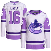 Trevor Linden Vancouver Canucks Adidas Men's Authentic Hockey Fights Cancer Primegreen Jersey - White/Purple